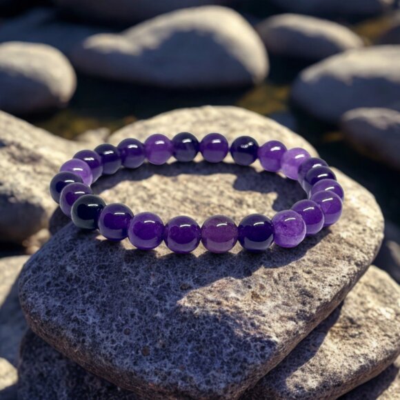 Amethyst Gemstone Bracelet 8MM | Handmade Crystal Healing Jewelry - Picture 2 of 10